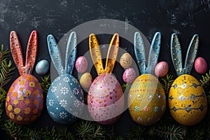 Happy easter easter cushions Eggs Radiant Basket. White Splashy Bunny easter ribbons. Unfilled space background wallpaper photo
