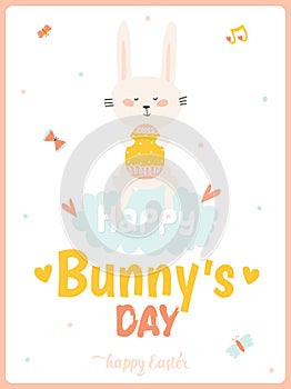 Happy Easter cute card in vector.