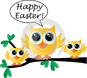 Happy easter a cute little yellow bird family