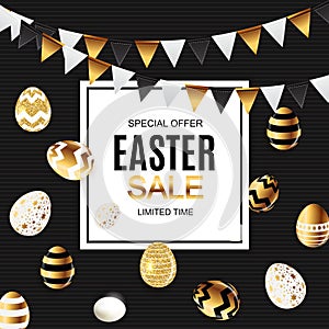 Happy Easter Cute Sale Poster  Background with Eggs. Vector Illustration