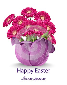 Happy Easter daisy flowers bouquet card. Spring floral beauty Fuchsia colors