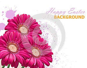 Happy Easter daisy flowers bouquet card. Spring floral beauty Fuchsia colors