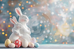 Happy easter darling Eggs Easter basket chocolates Basket. White Flower Bunny cheerful. roses background wallpaper