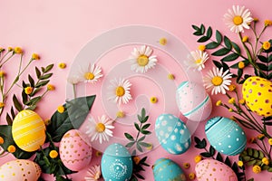 Happy easter darling Eggs Pastel sky blue Basket. White lavender Bunny color combination. material background wallpaper