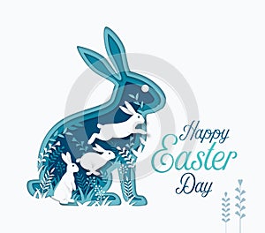 Happy easter day 3d Abstract paper cut Illustration background