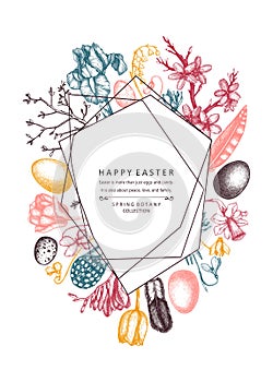 Happy Easter Day design. Abstract trendy elements for spring banner design, greeting card or invitation. Hand drawn spring