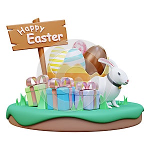 Happy Easter day with Easter eggs. Concept of Easter egg hunt. Creative holiday composition. Banner and poster. Brochure and flyer