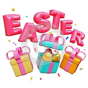 Happy Easter day with Easter eggs. Concept of Easter egg hunt. Creative holiday composition. Banner and poster. Brochure and flyer