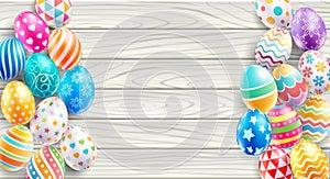 Happy Easter day easter eggs on white wood color background. Vector illustrations