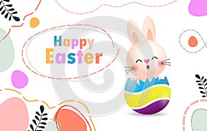 Happy Easter day poster. Little Rabbit Bunny cartoon design with greeting card. Easter egg festival