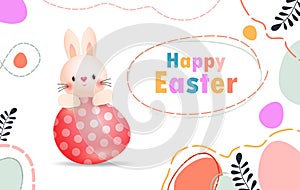 Happy Easter day poster. Little Rabbit Bunny cartoon design with greeting card. Easter egg festival