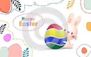 Happy Easter day poster. Little Rabbit Bunny cartoon design with greeting card. Easter egg festival