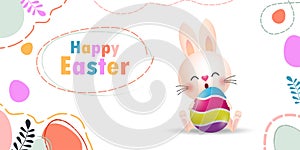 Happy Easter day poster. Little Rabbit Bunny cartoon design with greeting card. Easter egg festival