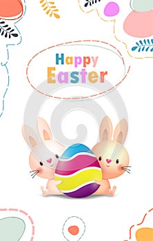 Happy Easter day poster. Little Rabbit Bunny cartoon design with greeting card. Easter egg festival