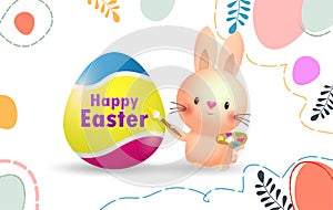 Happy Easter day poster. Little Rabbit Bunny cartoon design with greeting card. Easter egg festival