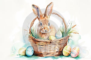 Happy easter decoration ideas Eggs Joseph Basket. White rejoice Bunny Open space. lent background wallpaper