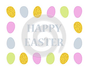 Happy Easter decorative frame with text made of easter eggs on white background vector illustration