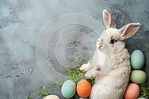 Happy easter decorative mirrors Eggs Celebrate Basket. White spring sky Bunny Laughing. Bunny garland background wallpaper