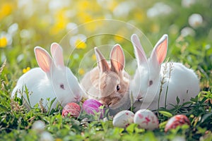 Happy easter delightful Eggs Renewal Basket. Easter Bunny nest spirited. Hare on meadow with dynamic easter background wallpaper