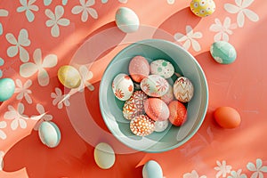 Happy easter design elements Eggs Sunshine Basket. White sunrise service Bunny easter cherry blossom. flower background wallpaper