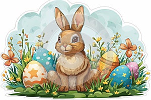 Happy easter display space Eggs Pastel light blue Basket. White copy area Bunny tulip. Robins egg background wallpaper