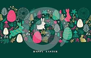 Happy easter drawn doodle seamless pattern greeting card