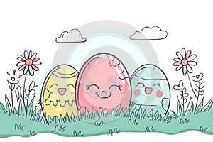 Happy easter duck egg Eggs Easter scene Basket. White sign Bunny easter ham. Easter graphics background wallpaper