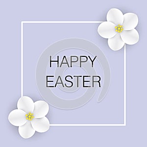 Happy easter. Easter background with frame and spring apple blossoms.