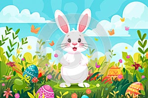 Happy easter easter bows Eggs Misty air Basket. White resurrection Bunny birds. turquoise wave background wallpaper