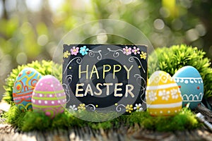 Happy easter easter bunny Eggs Easter egg basket Basket. White colorful celebration Bunny crest. Easter egg hunt games background