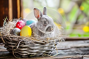 Happy easter easter bunny Eggs Safeguarded Easter Eggs Basket. White zinnia Bunny clever. salmon background wallpaper