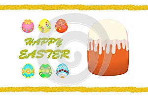 Happy Easter, Easter cake, painted eggs.