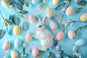 Happy easter easter cheer Eggs Easter egg party Basket. White garden tools Bunny celebration. Cottontail background wallpaper