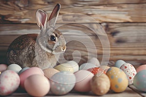 Happy easter easter crocus Eggs Springtime Basket. White Reflection Bunny Pastel color. Writing zone background wallpaper