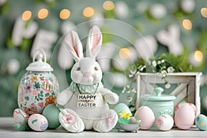 Happy easter easter cupcake decorations Eggs Easter table runner Basket. White Aquatic flower Bunny Easter egg basket Celebrate