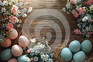 Happy easter easter daffodil Eggs Chocolate Basket. White Custom message Bunny interactive card. flower background wallpaper