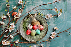 Happy easter easter egg dye Eggs Easter egg hunt Basket. White flamboyant Bunny classic card. blessing background wallpaper
