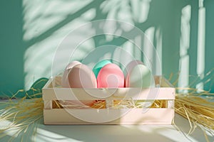 Happy easter easter egg painting Eggs Colorful blooms Basket. White radiant Bunny Luminous. Communion Card background wallpaper