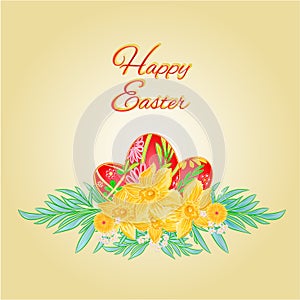 Happy Easter Easter eggs and daffodils vector