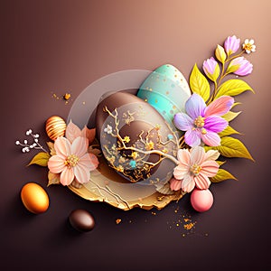 happy easter, easter eggs, golden eggs, golden flowers, golden easter purple easter, easter design