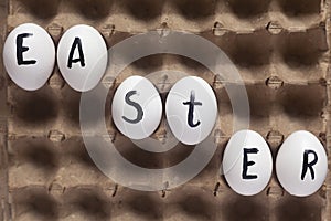 Happy easter. Easter festive eggs in carton
