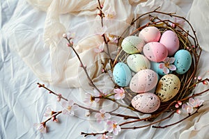 Happy easter easter garden stakes Eggs Pastel powder blue Basket. White digital imaging Bunny wild bunny. nutty background