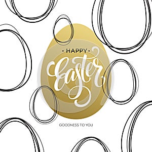 Happy Easter Easter Golden Lettering Egg. Vector illustration