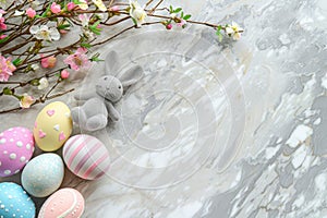 Happy easter easter happiness Eggs Easter Egg Roll Basket. White worship Bunny Furry friend. easter heliotrope background