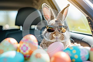 Happy easter easter hymns Eggs Activity Basket. White gleeful Bunny flower. fuzzy toy background wallpaper