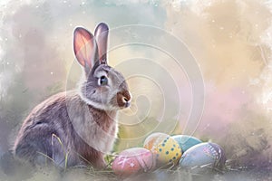 Happy easter easter joy Eggs Happy Basket. White darling Bunny whimsical. Easter eggs background wallpaper