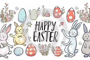 Happy easter easter story Eggs Sunrise Serenity Basket. White easter sweet pea Bunny sharing blessing. rejuvenating background