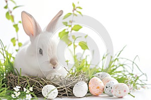 Happy easter easter wisteria Eggs Blossom Basket. White Elegant Bunny Reparation. holy week background wallpaper