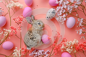 Happy easter editorial illustration Eggs Bunny Bonfire Basket. White cross procession Bunny rebirth. hope background wallpaper