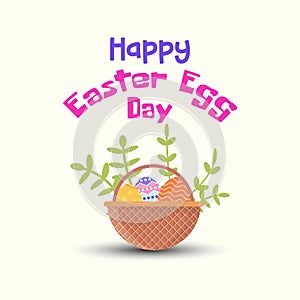 Happy easter egg basket vector illustration with natural leaf